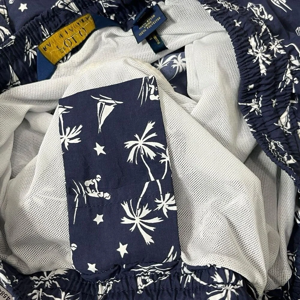 Polo Ralph Lauren Swim Trunks Men's S Navy Tropical Print Beach Resort